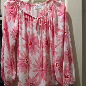 Floral Pink Blouse with Tie Neck